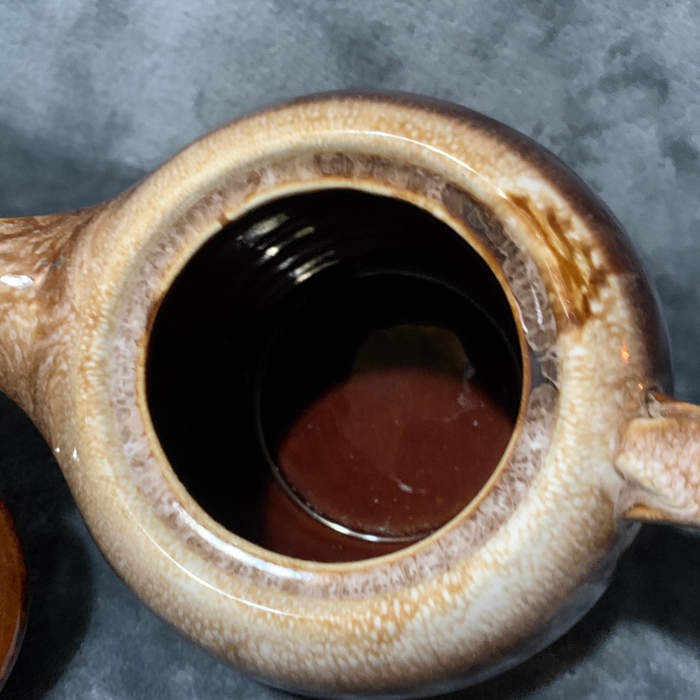 McCoy Vintage Teapot MCM Brown Cream Drip Glaze Ceramic Cottagecore RusticEUC - Picture 9 of 16